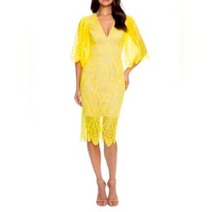 Dress The Population Yellow Lace Dress- size Medium